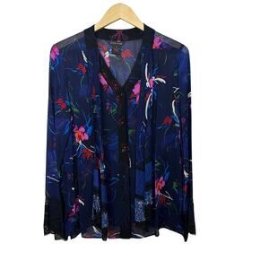 Francesca Rose‎ Peasant Blouse Women’s Medium Floral Button Up Lace Semi Sheer